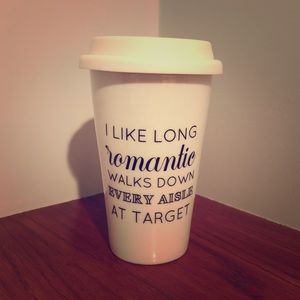 Travel Coffee Cup with Lid “Long Walks at Target” NWOT